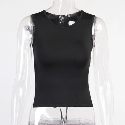 Tied Backless Slim Solid Sleeveless Crop Top 2021 Summer Sexy Skinny Simple Trim Outfits Mock Neck Basic Tank Top