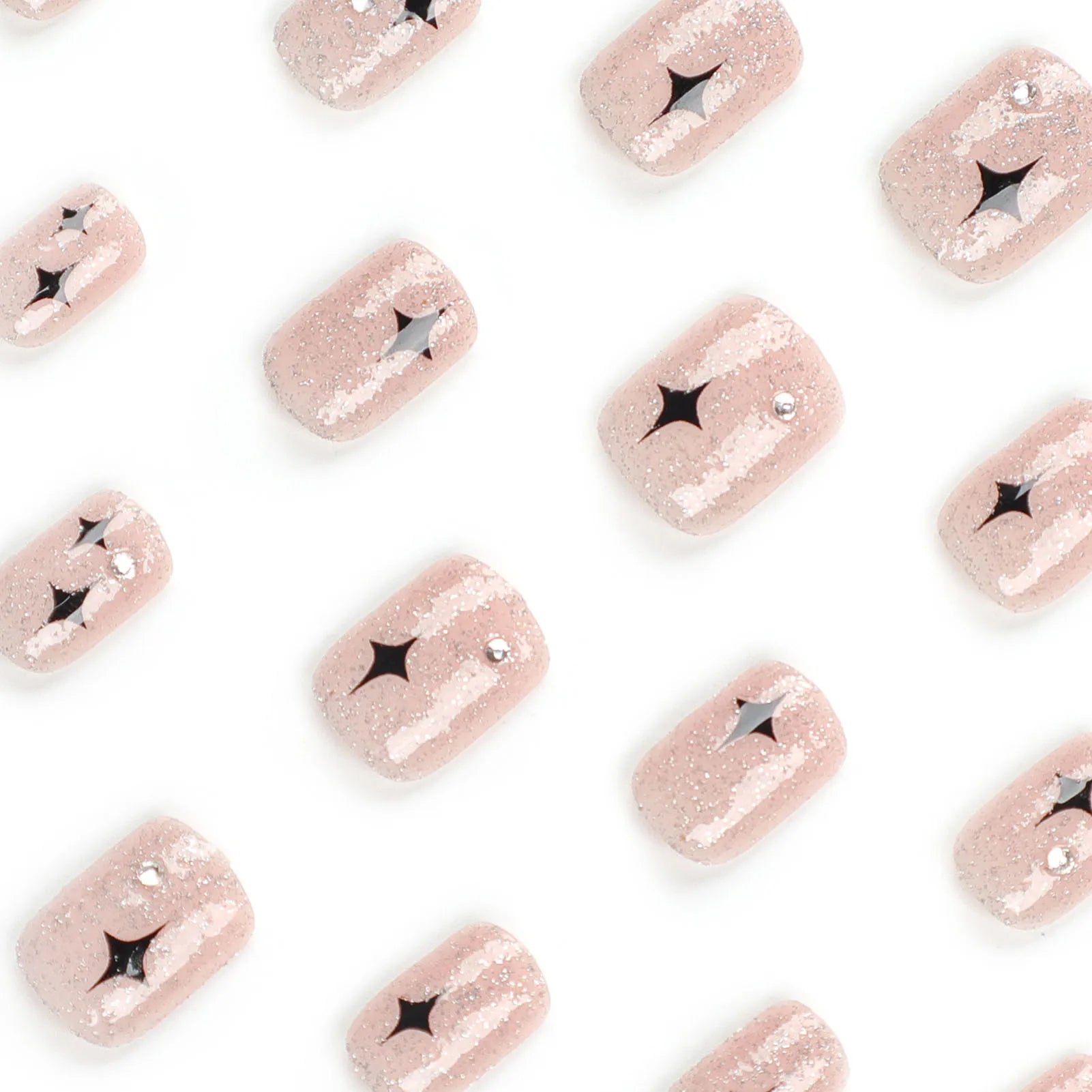 Glossy Pink False Nails with Glitter Natural Unbreakable Nail Simple Wear for Stage Performance Wear