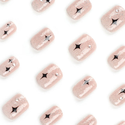 Glossy Pink False Nails with Glitter Natural Unbreakable Nail Simple Wear for Stage Performance Wear