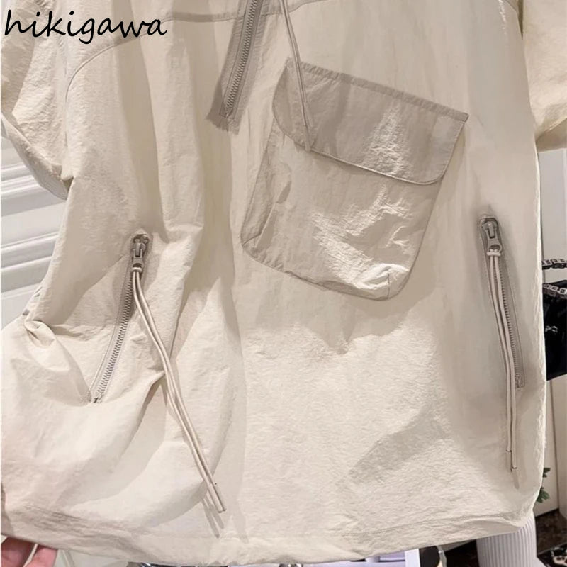 Summer Hoodies Women's Clothing Short Sleeve Hooded Half Zipper Y2k Tops Streetwear Casual Fashion Korean Sweatshirt Ropa Mujer