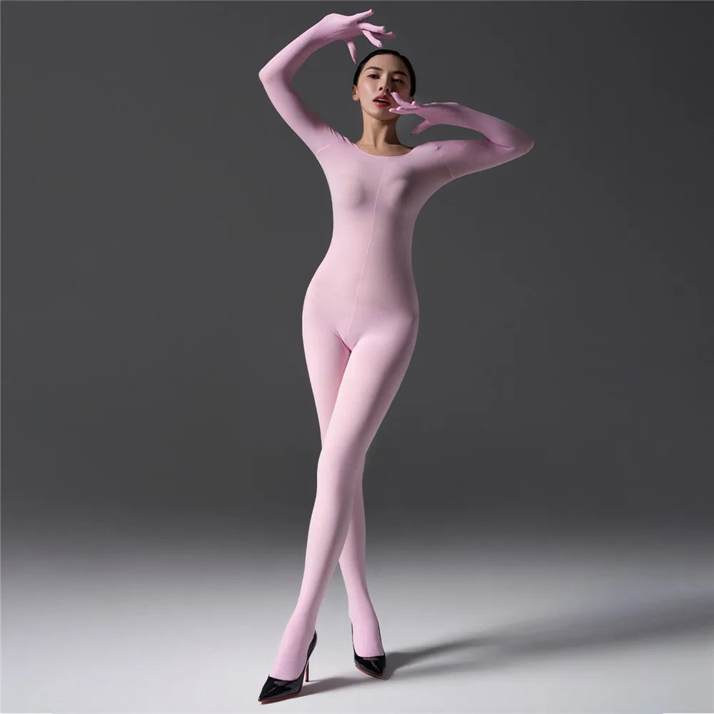 Sexy Cosplay Maid Tights Unisex Close Open Crotch Shaping Seamless Bodysuits Five Finger Gloves Jumpsuits Leotard Bodystocking Badiee Stylez