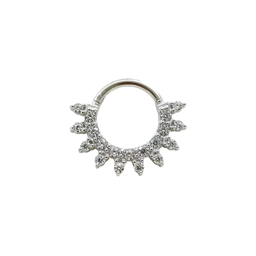 Flower CZ Zircon Septum Piercing Heart Gem Segment Nose Ring WaterDrop Daith Conch Clicker Hoop Earring 100% 316L Surgical Steel I-Silver