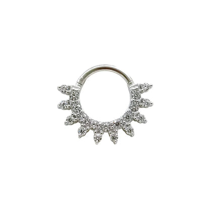 Flower CZ Zircon Septum Piercing Heart Gem Segment Nose Ring WaterDrop Daith Conch Clicker Hoop Earring 100% 316L Surgical Steel I-Silver