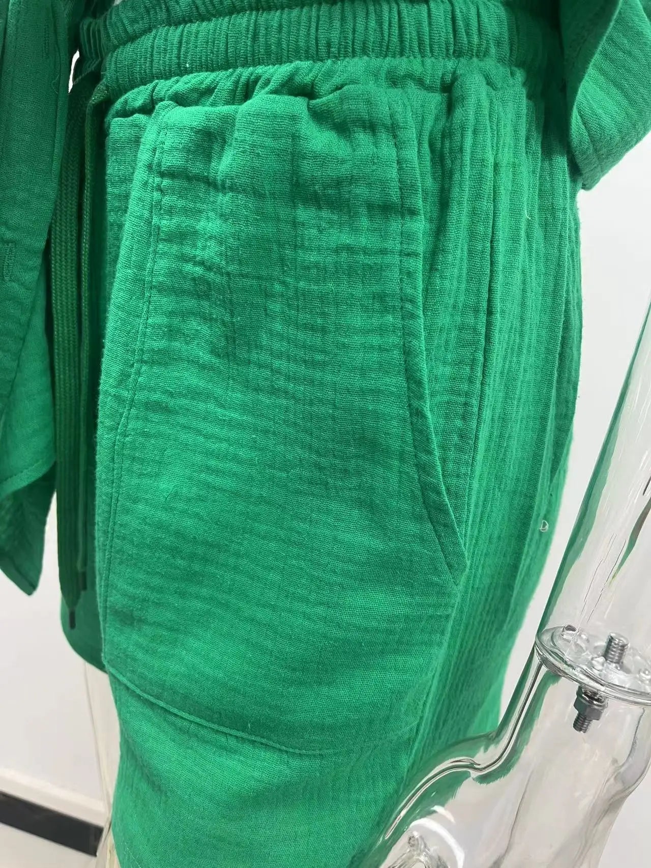 Summer cotton and linen solid color shirt short sleeved casual shorts set