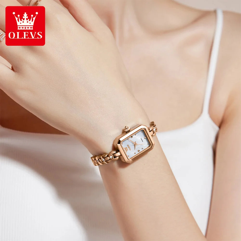 OLEVS 3665 Woman Watches Original Elegant Fashion Square Quartz Watch Chain Bracelet Ladies Watch Bracelet Gifts New Reloj Mujer