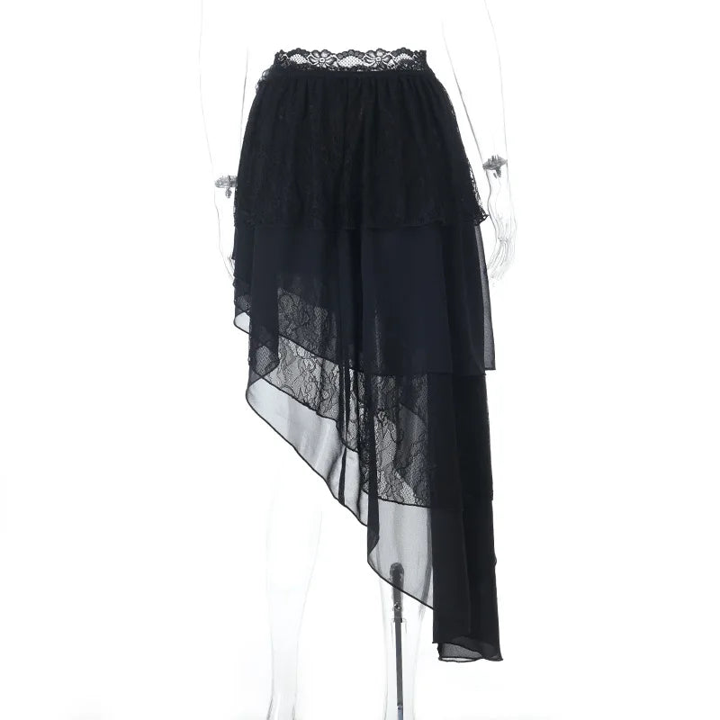 Harajuku American Fashion Gothic Black Irregular Layer Spliced Layered Skirt Women's Summer Fashion Street Y2K Long Skirt 1