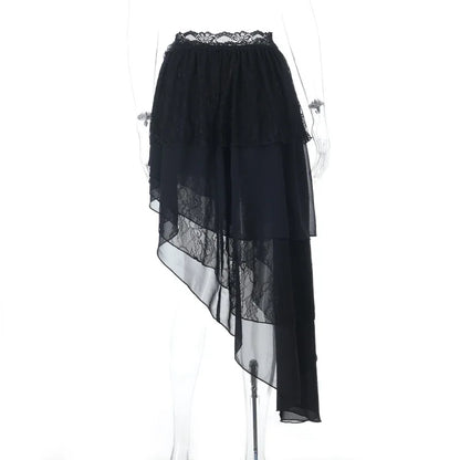 Harajuku American Fashion Gothic Black Irregular Layer Spliced Layered Skirt Women's Summer Fashion Street Y2K Long Skirt 1