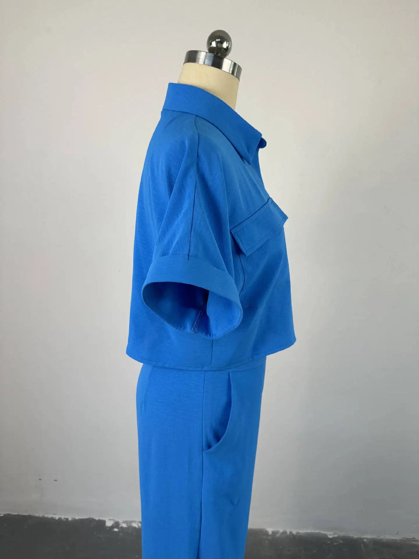 Women's Two Piece Sets Spring Summer Casual Solid Turn-down Neck Short Sleeve Loose Top & Wide Leg Pants Set Streetwear Outfits