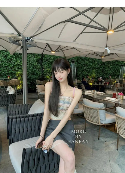 Sexy Camis Plaid Chic tube top Slim Korean Tanks Top Sleeveless Elegant Crop Top Summer Women Bustier