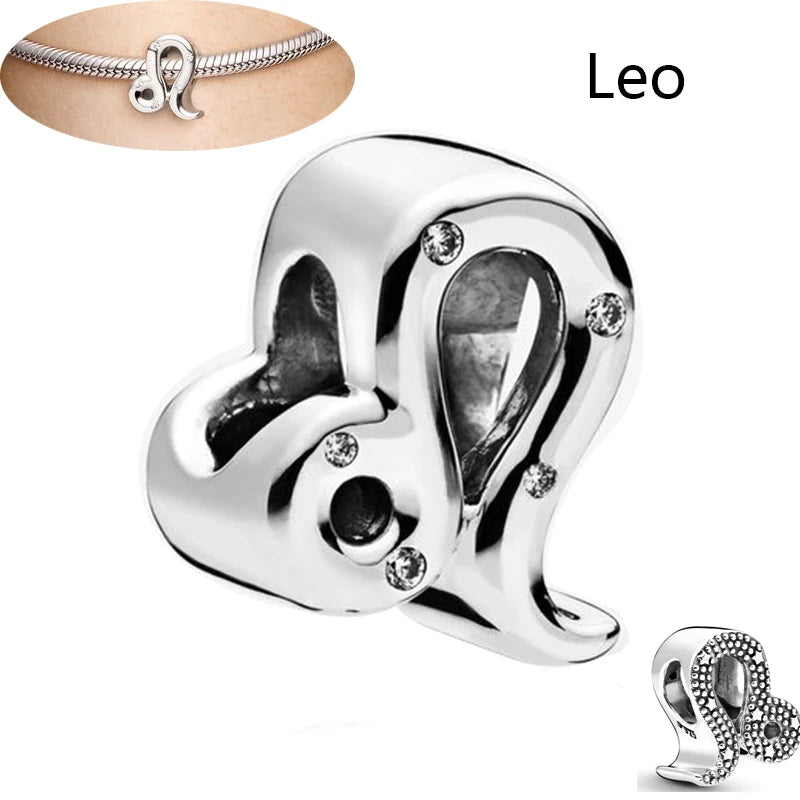Authentic 925 Sterling Silver Sparkling Aries Leo Scorpio 12 Zodiac Signs Constellation Charm Beads Fit Pantaro Bracelet Jewelry H152
