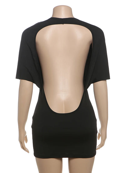 Cutenew Solid Backless Women Mini Dress Trend Summer Sexy Chic Half Sleeve Crew Neck Body-shaping Frock Mujer Simple Party Wear