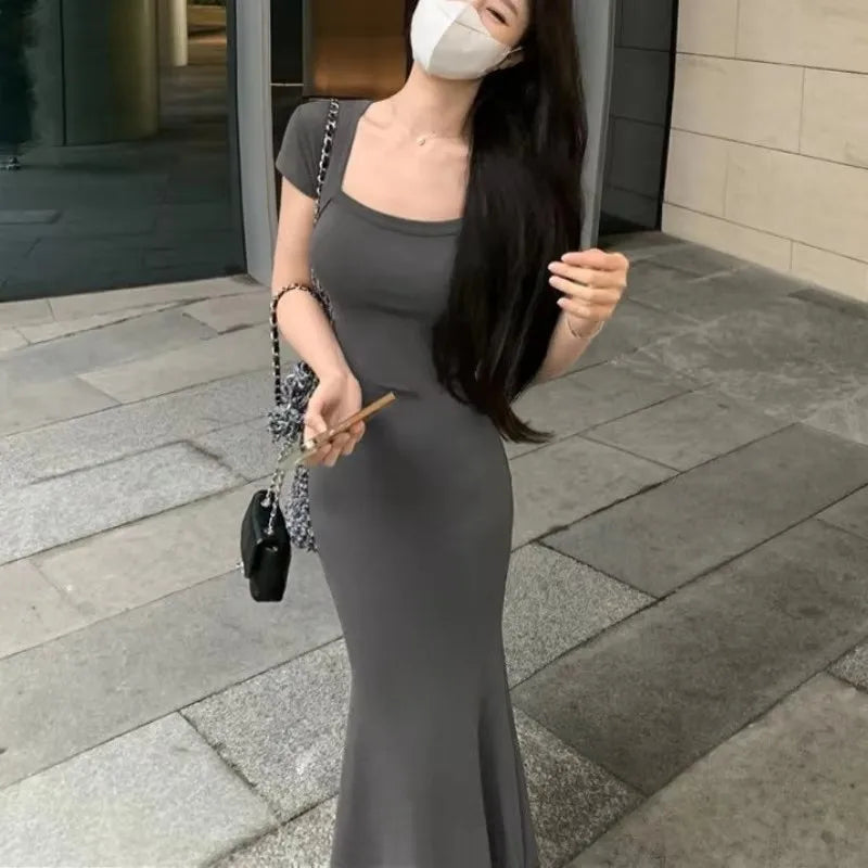 Women's summer style dress, mature girl, spicy girl, square neck dress, hip wrapped fishtail skirt, SS450 Badiee Stylez