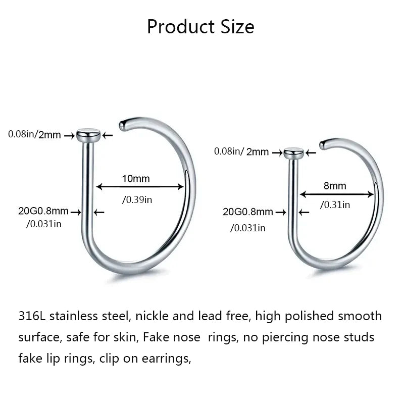 1/3/5Pcs 316L Stainless Steel Fake Piercing Nose Rings for Women Men, D-Shape Septum Nose Ring Clip On Nose Piercing Jewelry Badiee Stylez