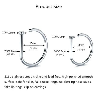 1/3/5Pcs 316L Stainless Steel Fake Piercing Nose Rings for Women Men, D-Shape Septum Nose Ring Clip On Nose Piercing Jewelry Badiee Stylez