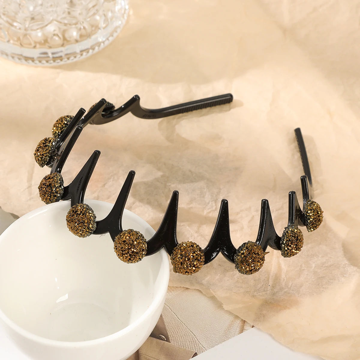 Flower Rhinestone Wave Hairband Headbands Hair Hoops Women Korean Retro Hair Hoops Face Wash Hairpin Fluffy Texture Toothed Comb cb7328b