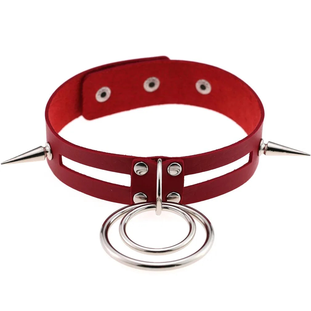 Punk Red Choker Necklace PU Leather Sexy Spiked Neck Strap Clavicle Collar Men Necklaces Hollween Women Y2K Jeweley Gift