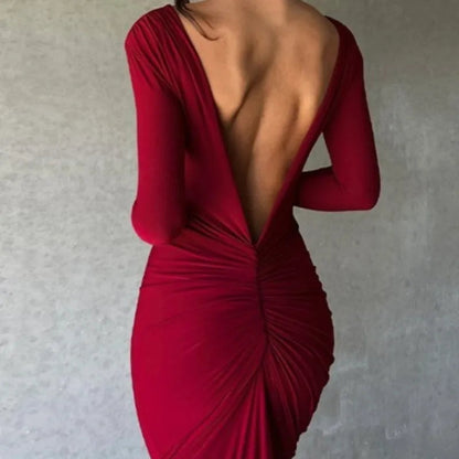 Women Sexy Elegant Long Dress Long Sleeve Backless Bodycon Slit Dress Autumn Evening Party Dresses Female Badiee Stylez