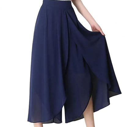 High Waist Pants See-through Chiffon Trousers Chic Women's Chiffon Skirt Pants Double Layered Wide-leg Mid-calf Cropped for A