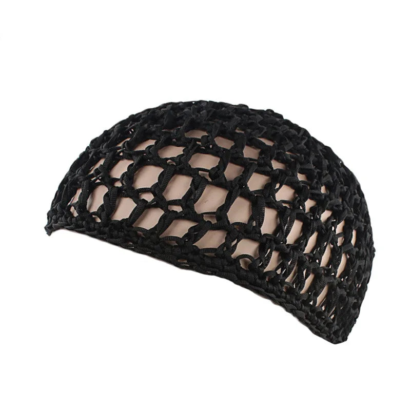 New Women's Mesh Hair Net Black Wig Caps handmade Crochet Cap Adjustable Strap Hair Net for Sleeping Turban Hat Chemo Hats black Size fits all