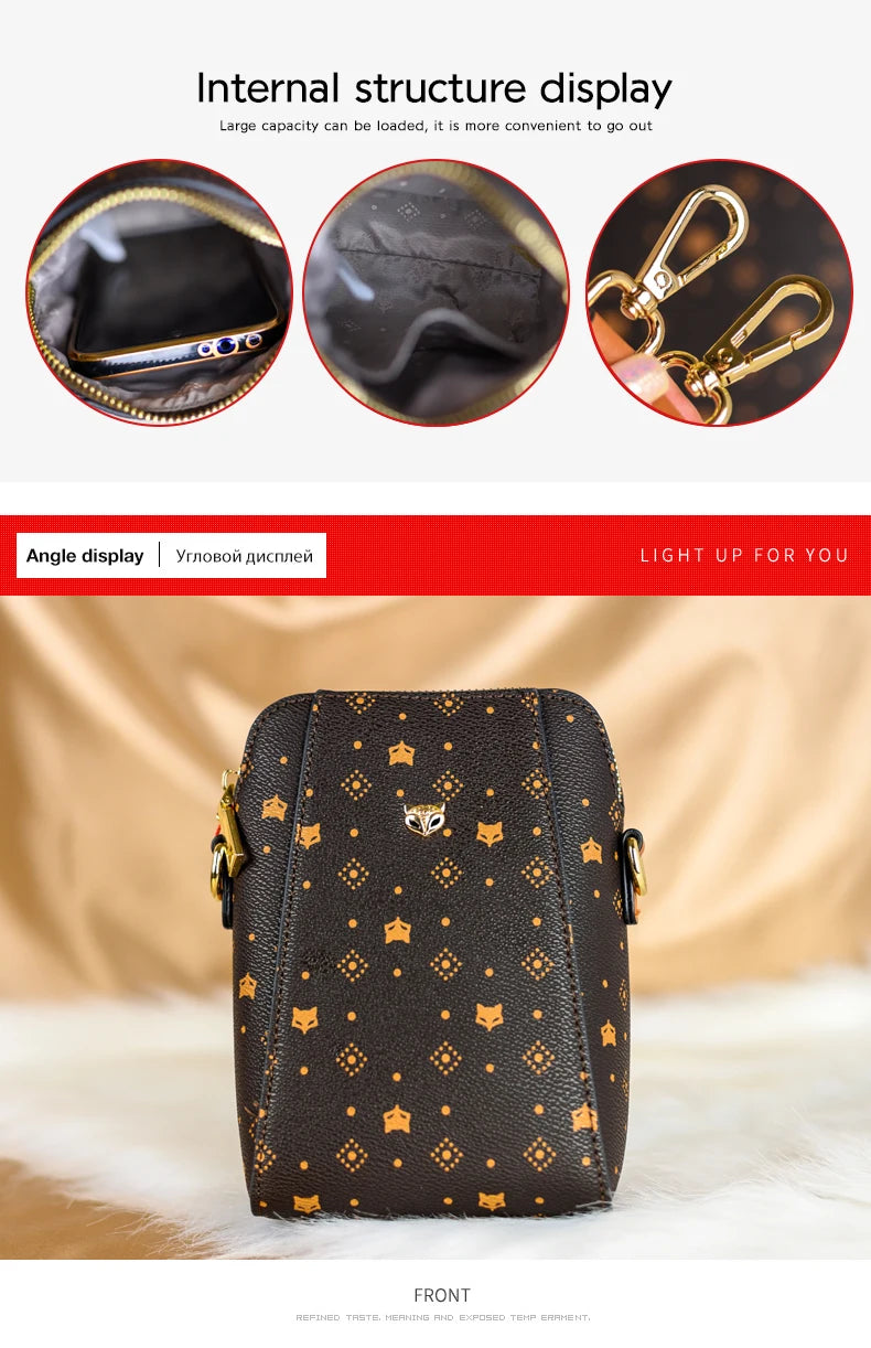 FOXER Woman Small Monogram Cellphone Bag Vintage Shoulder Bag Girl Mini Crossbody Bag PVC Lady Messenger Bag Gift for Wife,Lover