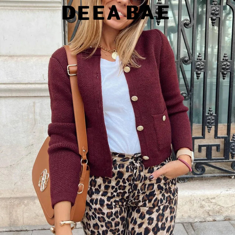 DEEABAE High Quality Women's Winter Sweater Button-decorated Pocket Knitwear Sweater Cardigan For Women Korean Popular Clothes