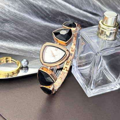 Women's irregular shape large sparkling special-shaped rhinestone simple sun pattern dial Fashion trend avant-garde quarts watch black