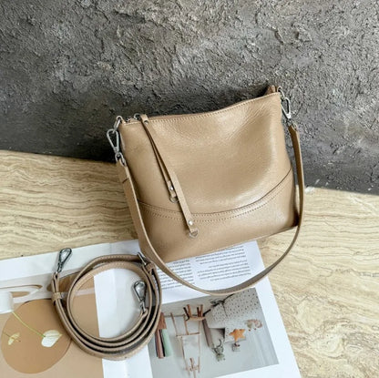 Women's Natural Cowhide Leather Crossbody Bag Two Straps- Convertible Shoulder Purse for Effortless Commuting Minimalist Tote