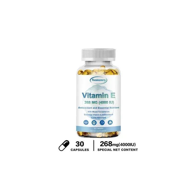 Vitamin E Capsules- Brightens Skin, Tightens Skin, Reduce Wrinkles, Anti-aging, Antioxidant 30 Capsules