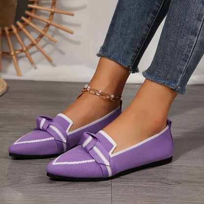 Women Flats Loafers Bowknot Pointed Toe Mesh Casual Shoes Comfort Walkers Ladies Light Lace Up Soft Sole Flats Zapatos De Mujer