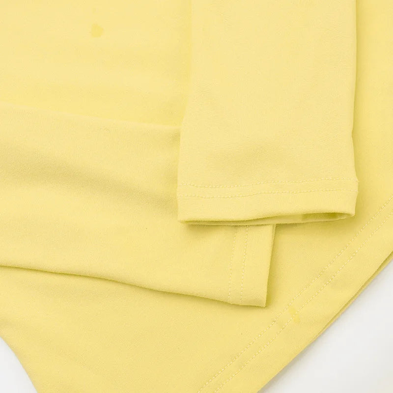 Fashion Soild Women's Set Long Sleeve Yellow U Neck Shirt and Flared Pants 2024 Elegant Tracksuits Two 2 Piece Set Outfits