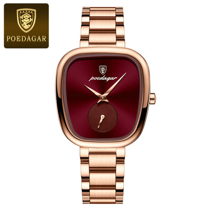 POEDAGAR Luxury Watch for Woman Waterproof Stainless Steel Quartz Ladies Watch High Quality Women's Watches Elegant Female Clock 783 Rose Gold Red