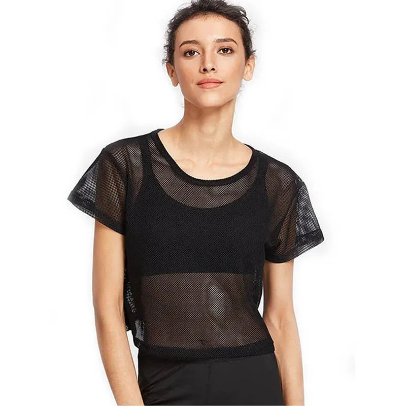 Mesh Yoga Shirt Women Sport Top Short Sleeve T-Shirt Blouse Cover Up Fitness Tank Sportwear Quick Dry Running Gym Clothes