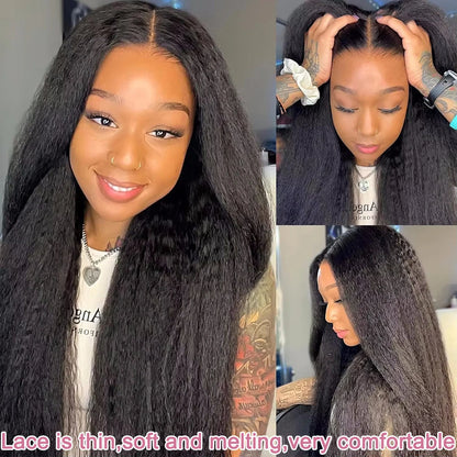 High Density Kinky Straight 360 Lace Front Wigs Human Hair Brazilian 40 Inch Yaki Straight 13x6 HD Lace Frontal Wig Preplucked