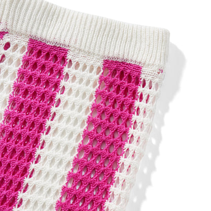 Women With Summer V-neck Button Top & Wide Leg Pants Suits Spring Crochet Hollow Knitted Set Woman 2 Pieces Striped Print