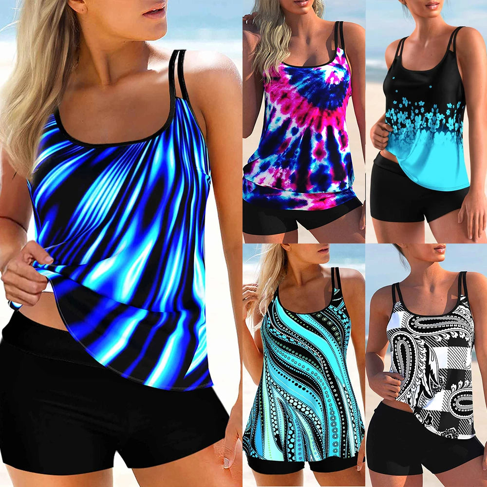 2024 Women's Sexy New Swimsuits Plus Size Printed Beachwear Summer Beach Ladies Casual Fashion Tankini Swim Wear