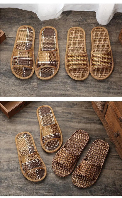 Bamboo Rattan Grass Summer Home Couple Wholesale Street Stall Indoor Thickened Soft Bottom Wooden Floor Home Linen Slippers