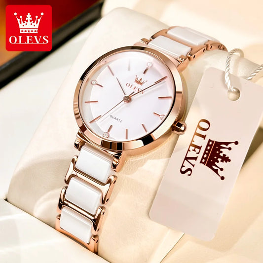 OLEVS Luxury Brand Women Watches Ceramic Tape Japanese Movement Quartz Watch for Lady Gift Bracelet Fashion Versatile Exquisite
