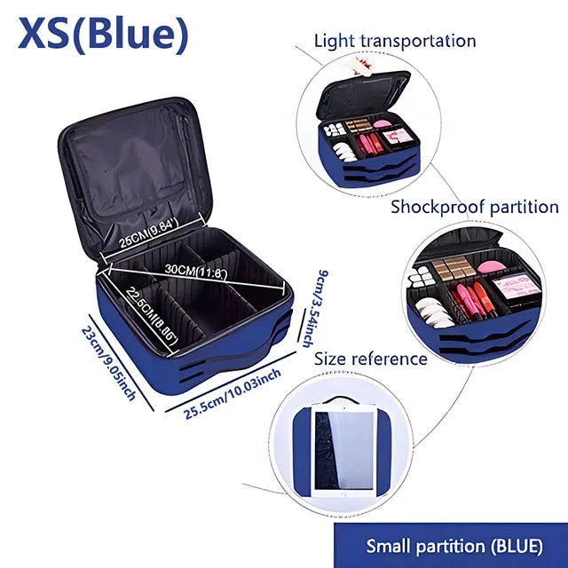 Professional Makeup Case Female Travel Big Capacity Beauty Nail ToolBox Cosmetic Organizer Suitcases For Makeup Storage Boxs XS(Blue)