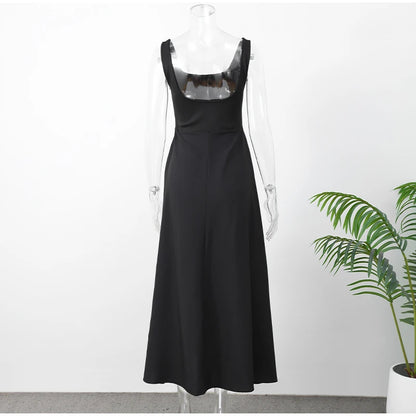 Solid Backless Spaghetti Strap Dress Women's Fashion Loose High Waist A-line Vestidos Summer Lady Holiday Street Robes 2025 New