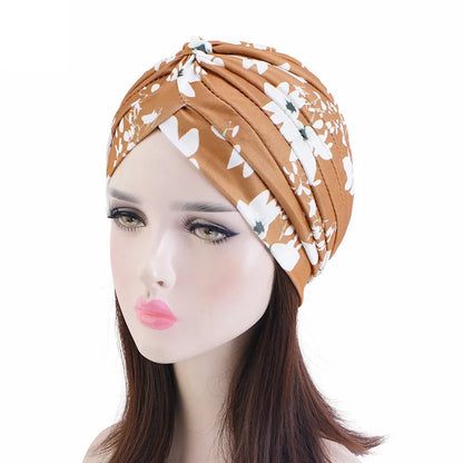 New Women Print Flower Knot Cancer Ruffle Chemo Hat Beanie scarf Turban Head Wrap Knitted Cap Hair Loss Accessories