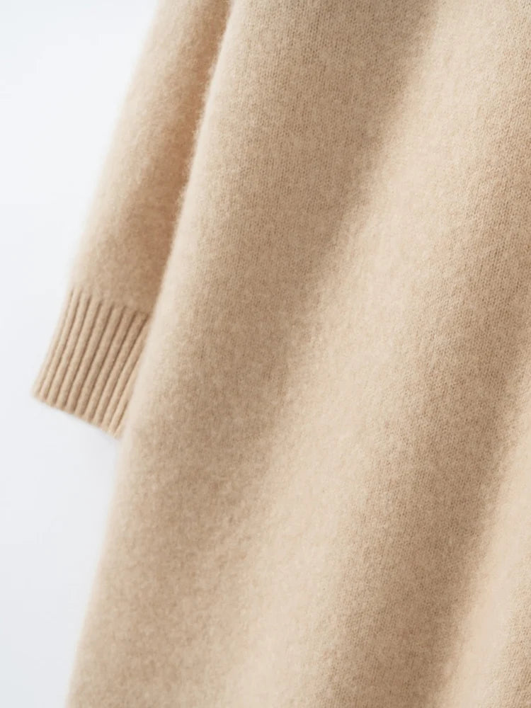 100% Cashmere Sweater Long Dress New Women High Turn-down Collar Pullover  Soft Cosy Autumn Winter Casual Solid Knitwear Dress Badiee Stylez