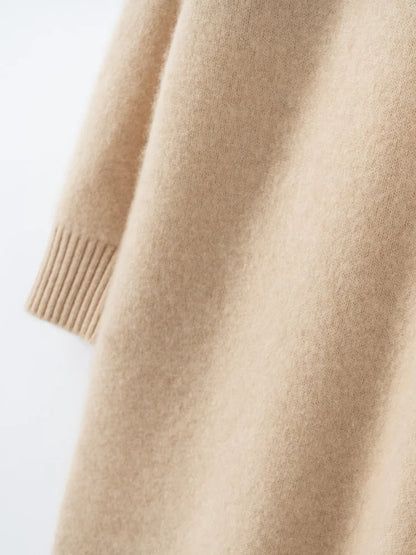 100% Cashmere Sweater Long Dress New Women High Turn-down Collar Pullover  Soft Cosy Autumn Winter Casual Solid Knitwear Dress Badiee Stylez