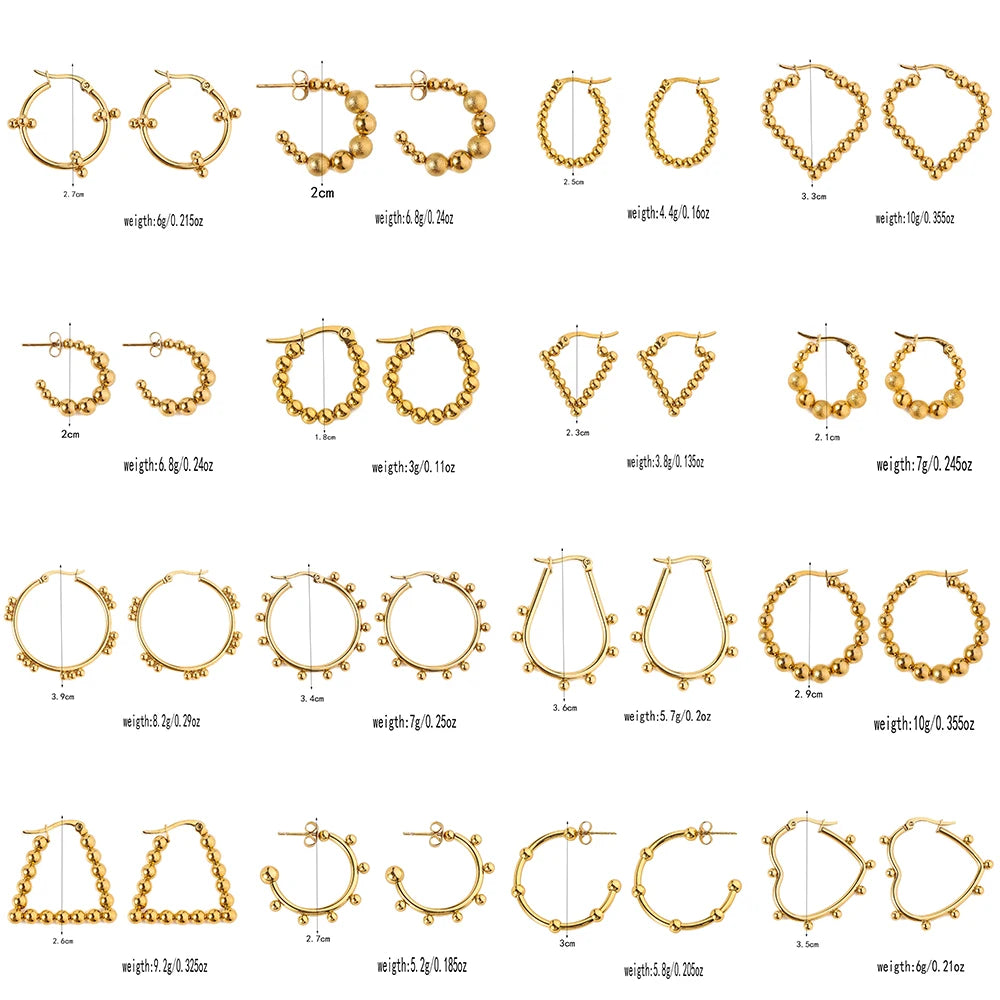 Stainless Steel Women's Hoop Earrings, Non Fading Fashionable Gold Color Metal Bead Earrings, Classic Jewelry Accessories
