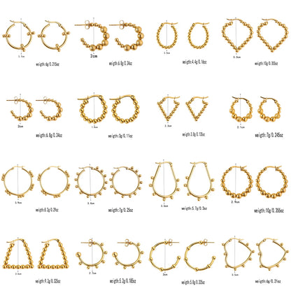 Stainless Steel Women's Hoop Earrings, Non Fading Fashionable Gold Color Metal Bead Earrings, Classic Jewelry Accessories