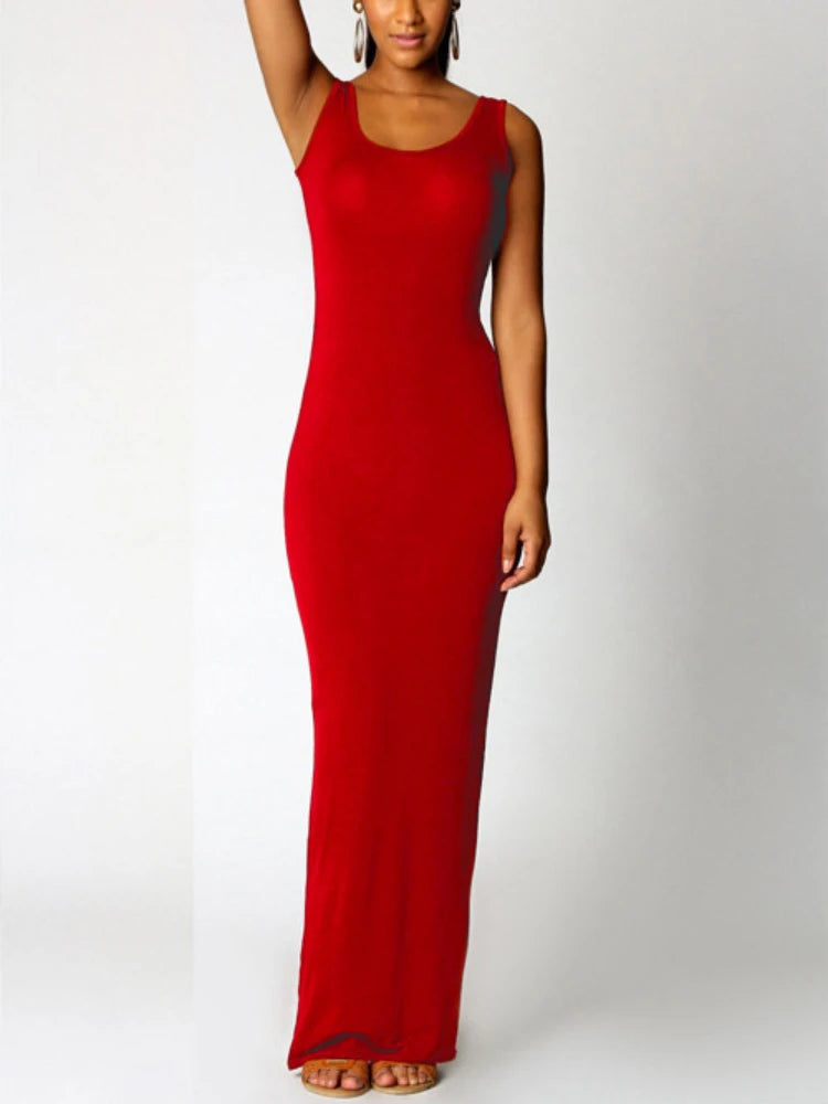 Sexy Solid Color Slim Bodycon Long Maxi Dress Women Elegant Sleeveless Skinny Dress Club Party Vestidos Badiee Stylez