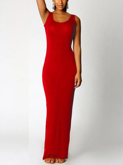 Sexy Solid Color Slim Bodycon Long Maxi Dress Women Elegant Sleeveless Skinny Dress Club Party Vestidos Badiee Stylez
