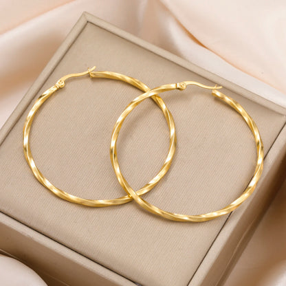 Cazador Geometric Twisted Hoops Earrings Women Real Gold Plated Stainless Steel Earrings Trend 2025 Jewelry Party Birthday Gift Badiee Stylez