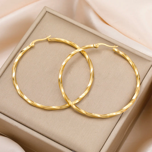 Cazador Geometric Twisted Hoops Earrings Women Real Gold Plated Stainless Steel Earrings Trend 2025 Jewelry Party Birthday Gift Badiee Stylez