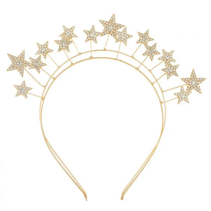 Exaggerated Metal Star Hair Hoop Silver bilayer Halo Crown Princess Bridal Hair Tiara Baroque Hairbands Head Jewelry C