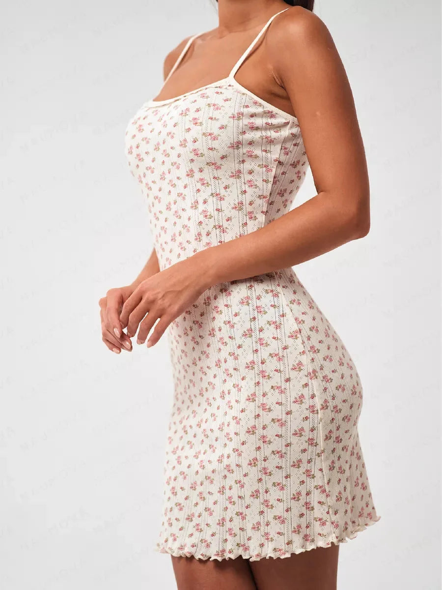 Summer Style Small Floral Halter Nightdress, A Sexy And Trendy Halter Backless Dress For Women, Featuring A Body-hugging Design.